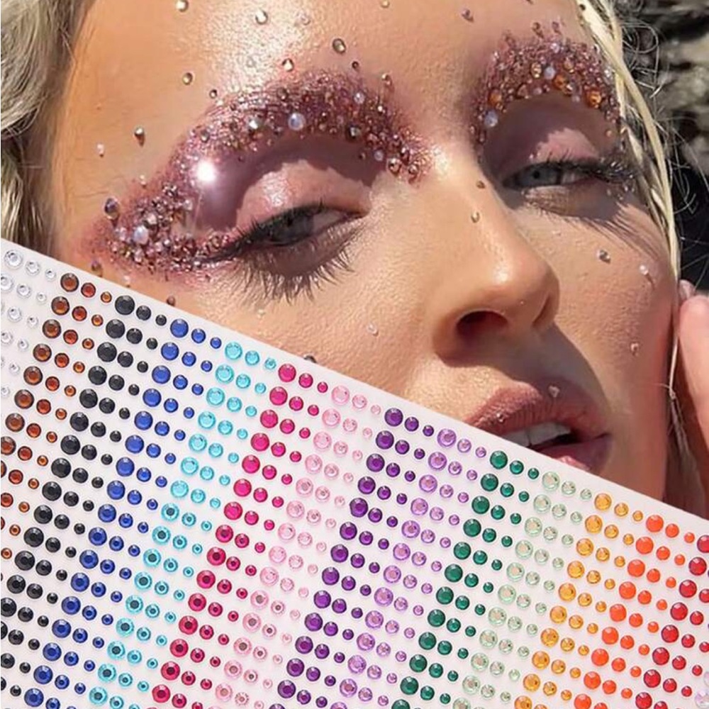 1 Sheet Mini Self-Adhesive Silver & Multicolor Round Shaped 3d Faux Gemstone